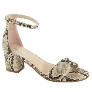 Snake-Print Block Heel Ankle Strap Sandal - Neutral